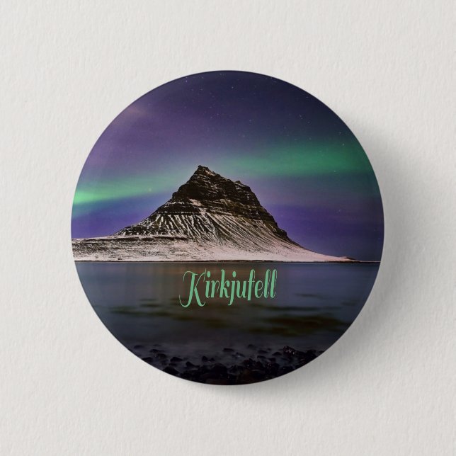 Kirkjufell Mountain in Iceland Northern Lights 6 Cm Round Badge (Front)