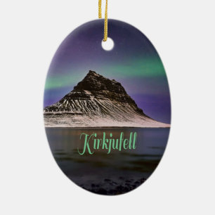 Kirkjufell Mountain in Iceland Northern Lights Ceramic Tree Decoration