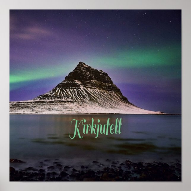 Kirkjufell Mountain in Iceland Northern Lights Poster (Front)