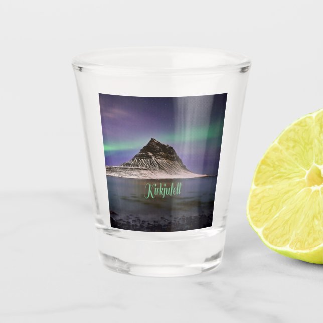 Kirkjufell Mountain in Iceland Northern Lights Shot Glass (Front)