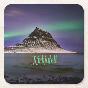Kirkjufell Mountain in Iceland Northern Lights Square Paper Coaster