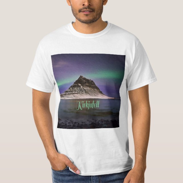 Kirkjufell Mountain in Iceland Northern Lights T-Shirt (Front)