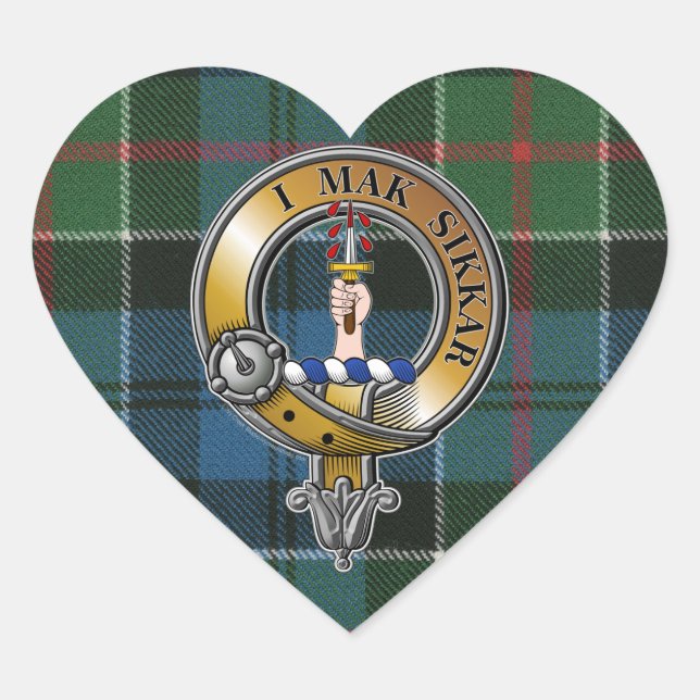 Kirkpatrick Tartan & Badge Heart Sticker (Front)