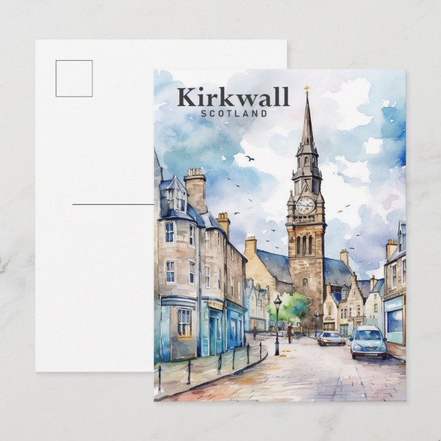 Kirkwall Scotland Watercolor Painting Travel Postcard (Front/Back)