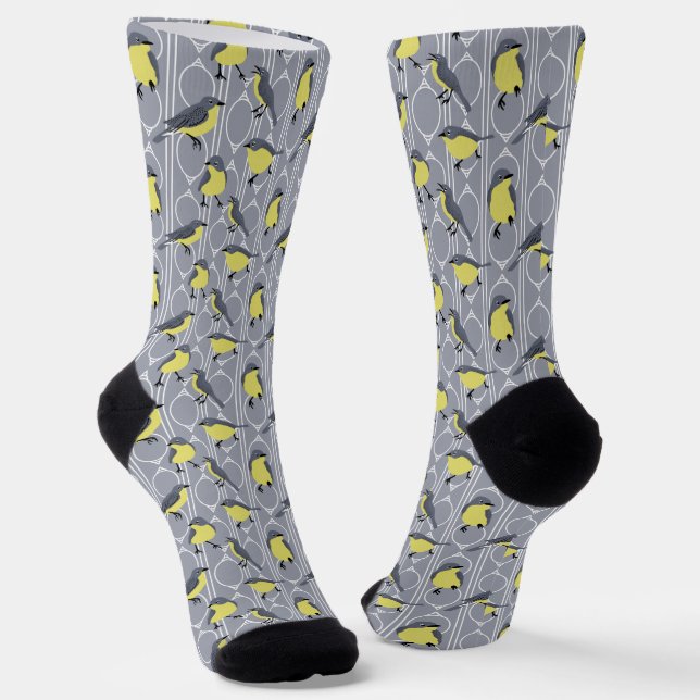 Kirtland's Warblers Bird Lovers Grey and Yellow Socks (Angled)