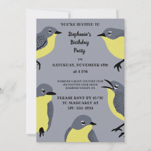 Kirtland's Warblers Bird Lovers Grey, Yellow Party Invitation