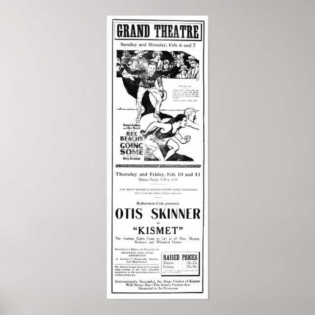 'Kismet' 1921 vintage newspaper ad poster (Front)