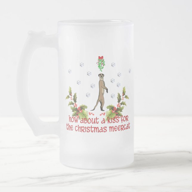Kiss A Meerkat Frosted Glass Beer Mug (Left)