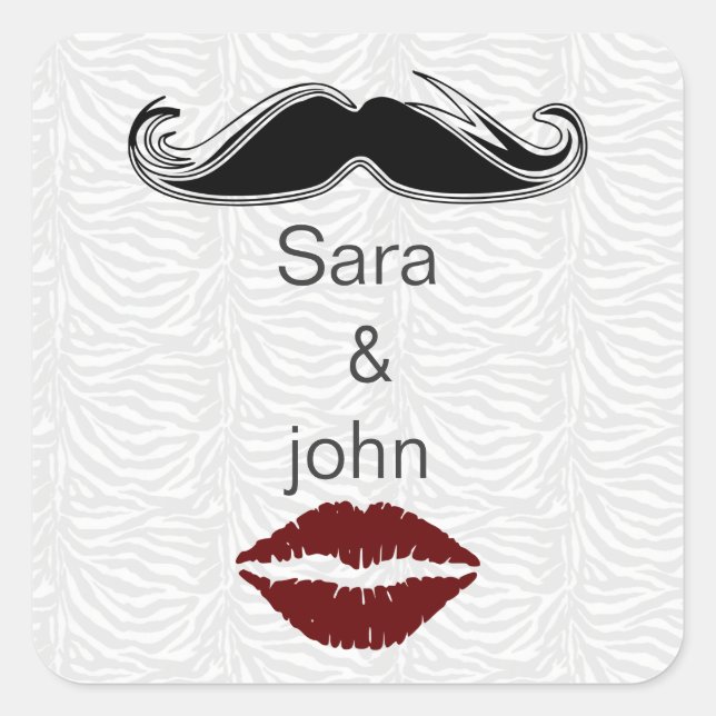 kiss and moustache zebra stripes envelope seal (Front)