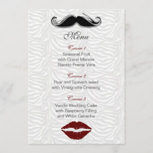 kiss and moustache zebra stripes wedding menu