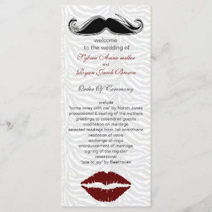 kiss and moustache zebra stripes wedding program programme
