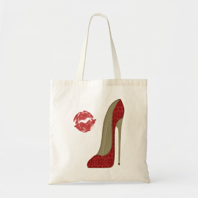 Kiss and Red Lace stiletto Tote Bag (Front)