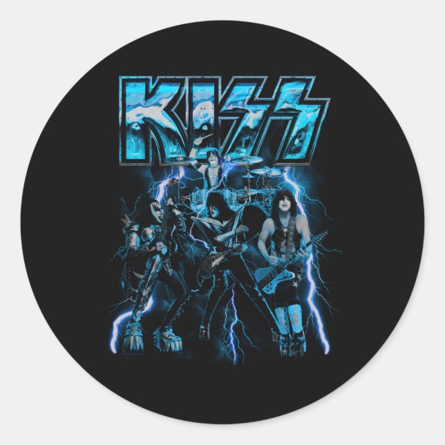 Kiss Blue Lightning Classic Round Sticker (Front)