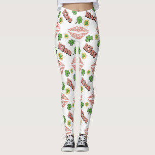Kiss Clover Lips St. Patrick's Day White Leggings