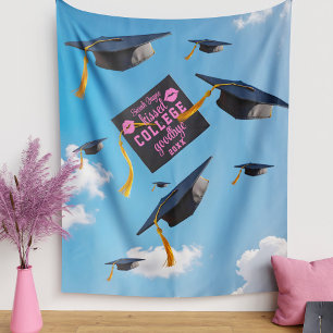 Kiss College Goodbye Graduation Caps Backdrop Tapestry