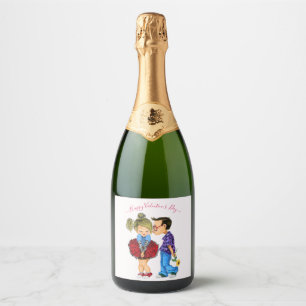 Kiss - Cute Romantic Couple Love - Valentine's Day Sparkling Wine Label