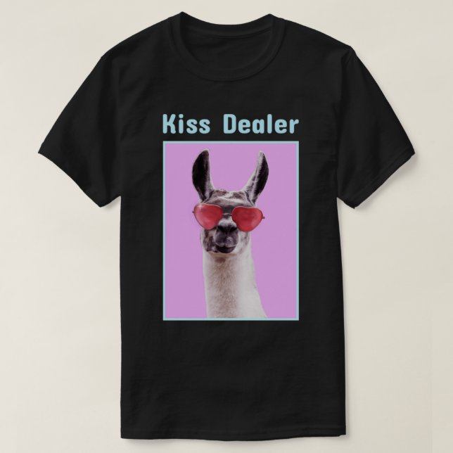 Kiss Dealer Llama with Heart Glasses T-Shirt (Design Front)