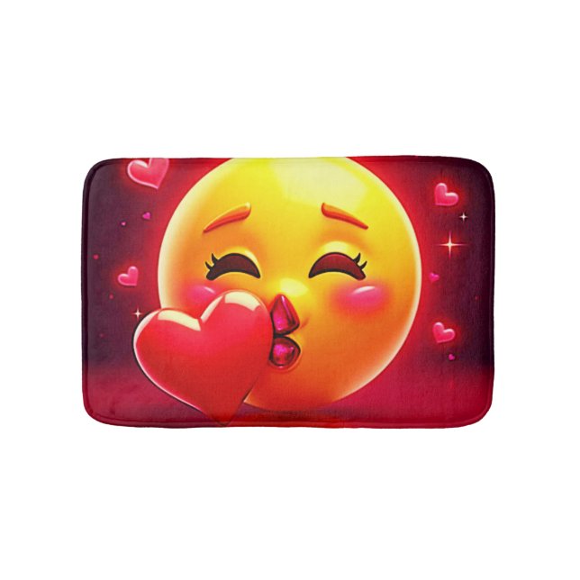 Kiss Emoji: Love and Hearts Art Bath Mat (Front)