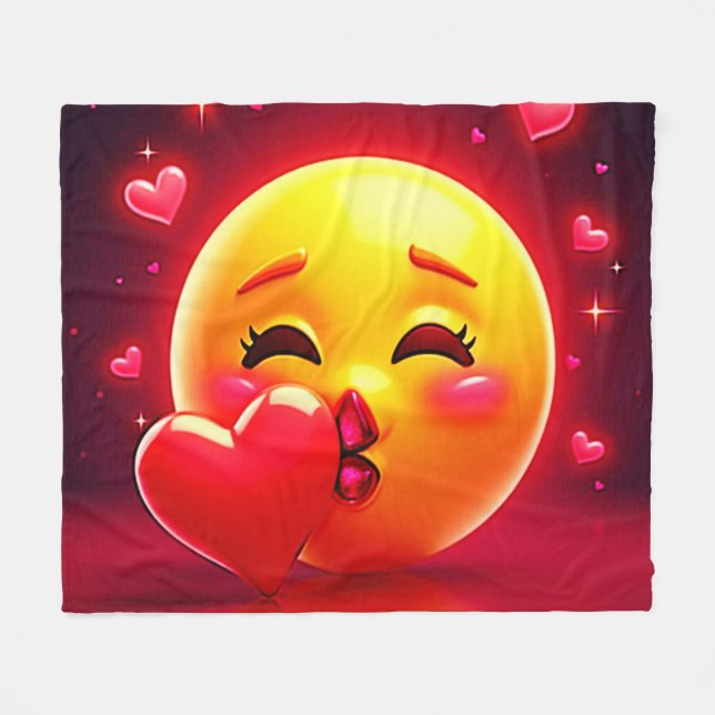 Kiss Emoji: Love and Hearts Art Fleece Blanket (Front (Horizontal))