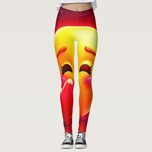 Kiss Emoji: Love and Hearts Art Leggings (Front)