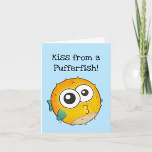 Kiss from a Pufferfish, Cute Yellow Blowfish Card