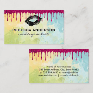 Kiss   Glitter Drip Watercolor Business Card