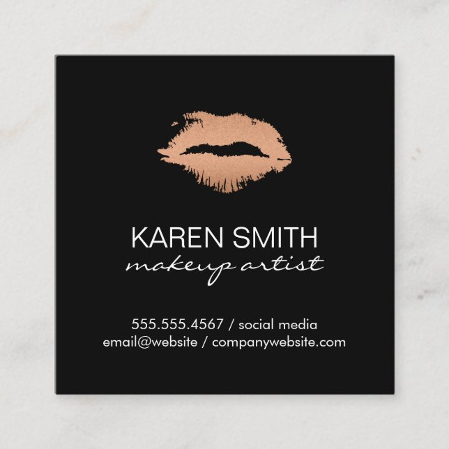 Kiss Handwritten Watercolor | Makeup Artist Square Business Card (Front)