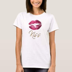 Kiss - Hot Pink Glitter Lips T-Shirt
