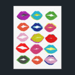 Kiss Kiss Postcard<br><div class="desc">Kiss Kiss II by June Erica Vess. Features lips in various colours and shapes. | 140996GG</div>