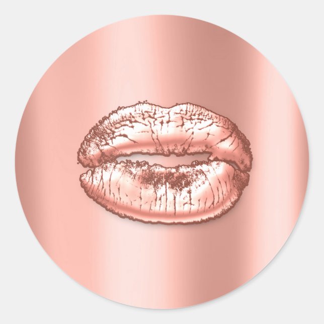 Kiss Lips Coral Peach Makeup Artist Beauty Metal Classic Round Sticker (Front)