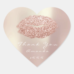 Kiss Lips Glitter Heart Makeup 16th Thank Name Heart Sticker