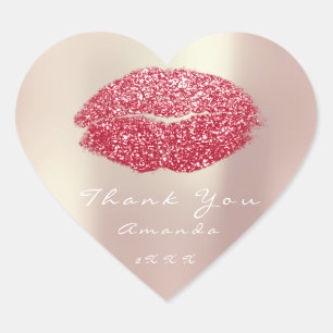 Kiss Lips Glitter Heart Makeup 16th Thank Name Red Sticker