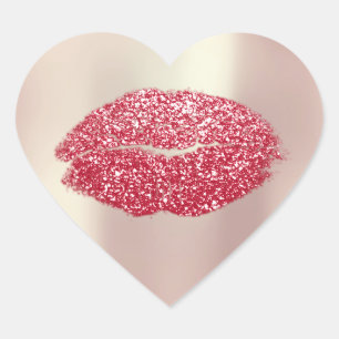 Kiss Lips Glitter Makeup 16th Rose Red Heart Sticker