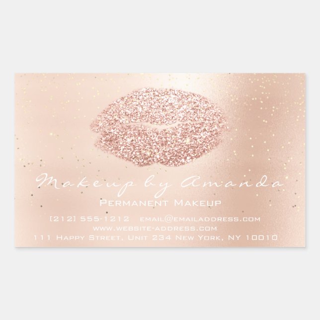 Kiss Lips Glitter Makeup Gold Confett Microblading Rectangular Sticker (Front)
