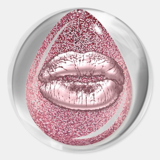 Kiss Lips Glitter Pink Round Makeup Artist Nails Classic Round Sticker (Front)