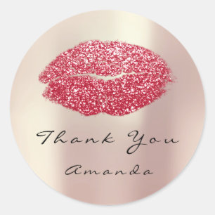 Kiss Lips Glitter Red Rose 16th Thank You Name Classic Round Sticker