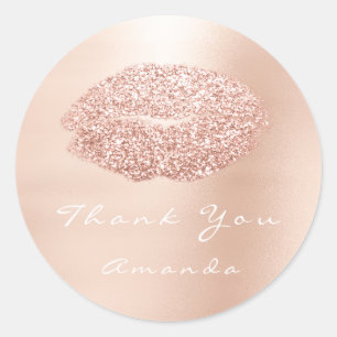 Kiss Lips Glitter Rose Gold 16th Thank You Name Classic Round Sticker