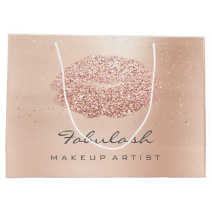 Kiss Lips Grey Makeup Glitter Rose Gold Confetti Large Gift Bag