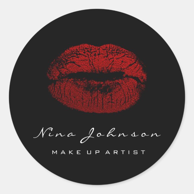Kiss Lips Makeup Artist Beauty Black Red Lipstick Classic Round Sticker (Front)
