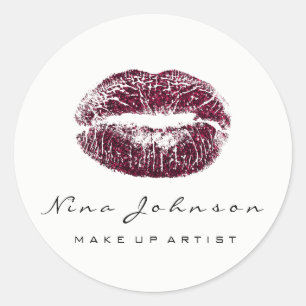 Kiss Lips Makeup Artist Beauty Burgundy Lipstick Classic Round Sticker