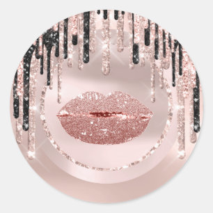 Kiss  Lips Makeup Artist  Drips Rose Glam Wow Classic Round Sticker