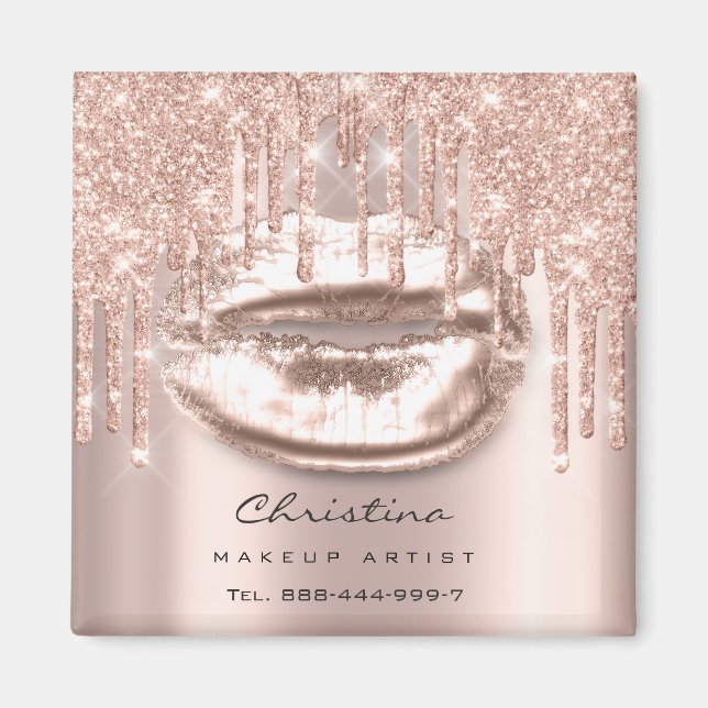 Kiss Lips Makeup Artist Glitter Drips Sparkly Lux Magnet (Front)