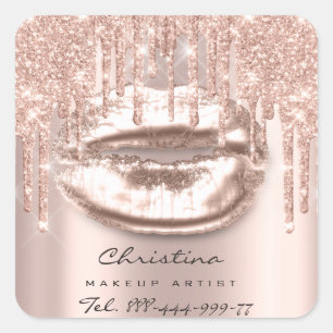Kiss Lips Makeup Artist Glitter Drips Sparkly Lux Square Sticker