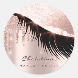 Kiss Lips Makeup Artist Glitter Lashe Sparkly Rose Classic Round Sticker