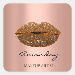 Kiss Lips Makeup  Artist  Name Thank Rose Gold Square Sticker