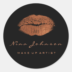 Kiss Lips Makeup Beauty Black Copper Rose Gold Classic Round Sticker
