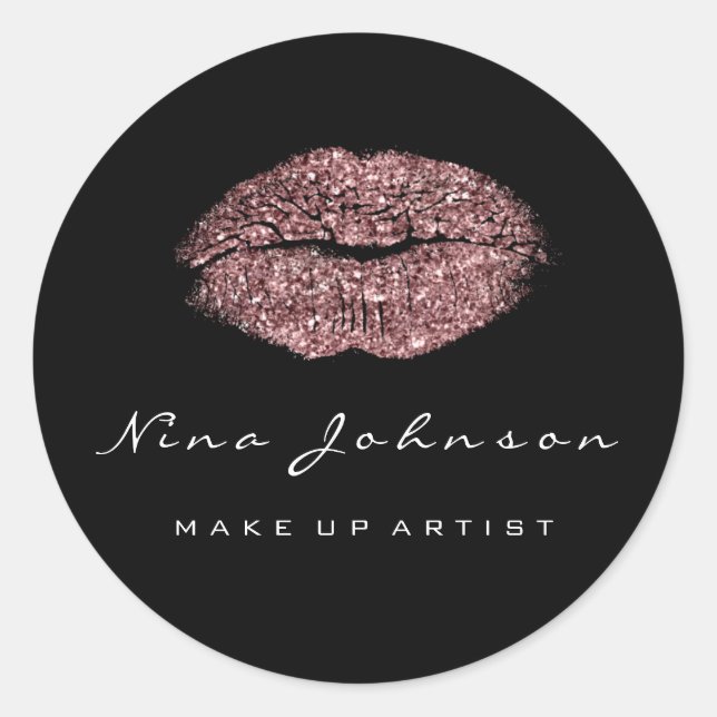 Kiss Lips  Makeup Beauty Black White Rose Red Bean Classic Round Sticker (Front)