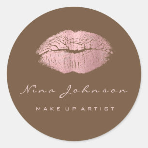 Kiss Lips Makeup Beauty Bronze Pink Rose Lipstik Classic Round Sticker