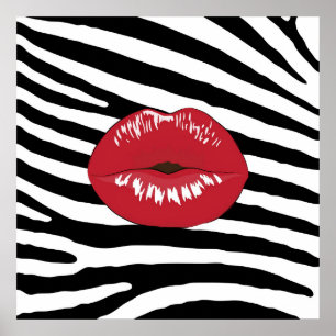 Kiss lips makeup beauty fashion glamour zebra poster