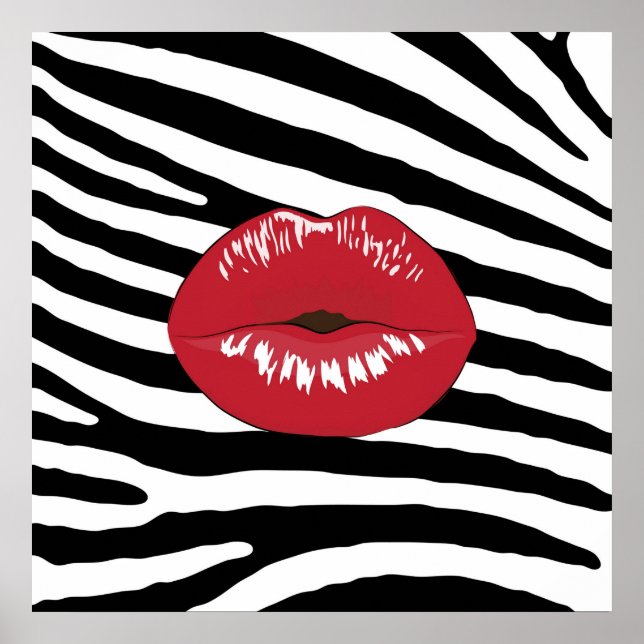 Kiss lips makeup beauty fashion glamour zebra poster (Front)